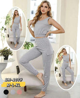 Women Crop Top For Gym Pajama Crop Top Ribbed Ruched Sleeveless Crop Top With CargoBottom